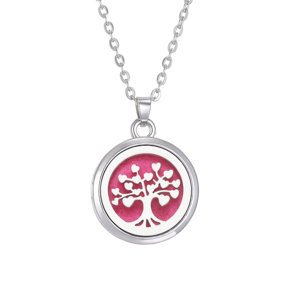 Tree of Life Aromatherapy Necklace Perfume Essential Oil Diffuser Open Stainless Steel  Locket Pendant Aroma Diffuser Necklace