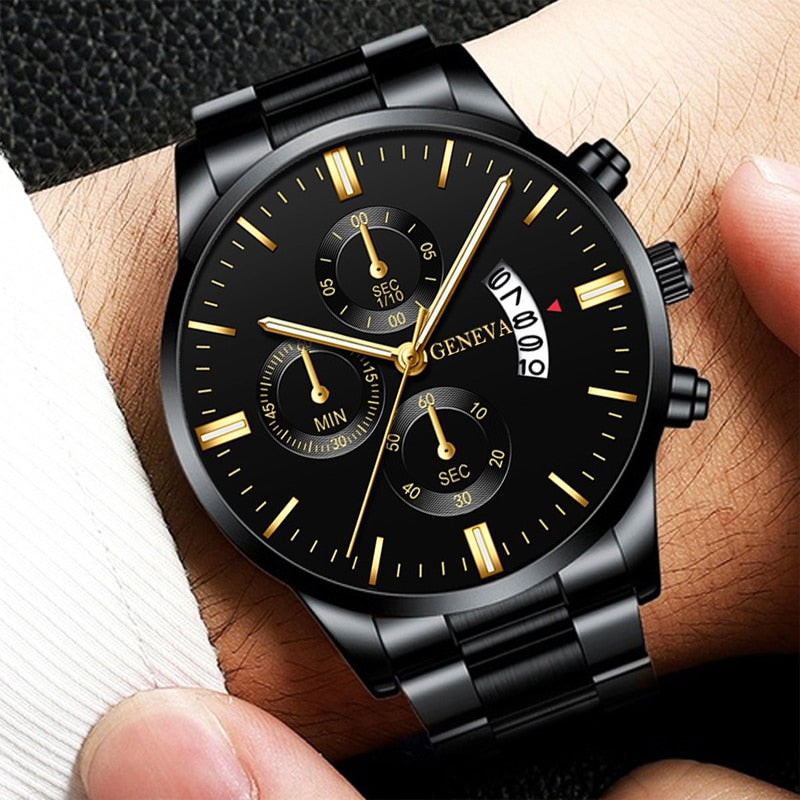 hombre Fashion Men Stainless Steel Watch Luxury Calendar Quartz Wrist Watch Business Watches for Man Clock montre homme