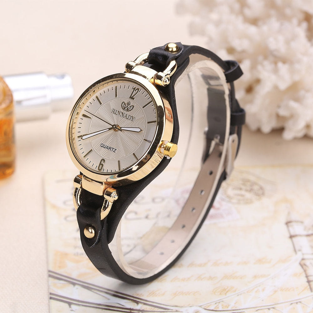 Women Casual Watches Round Dial Rivet PU Leather Strap Wristwatch Ladies Analog Quartz Watch Gifts Accessories