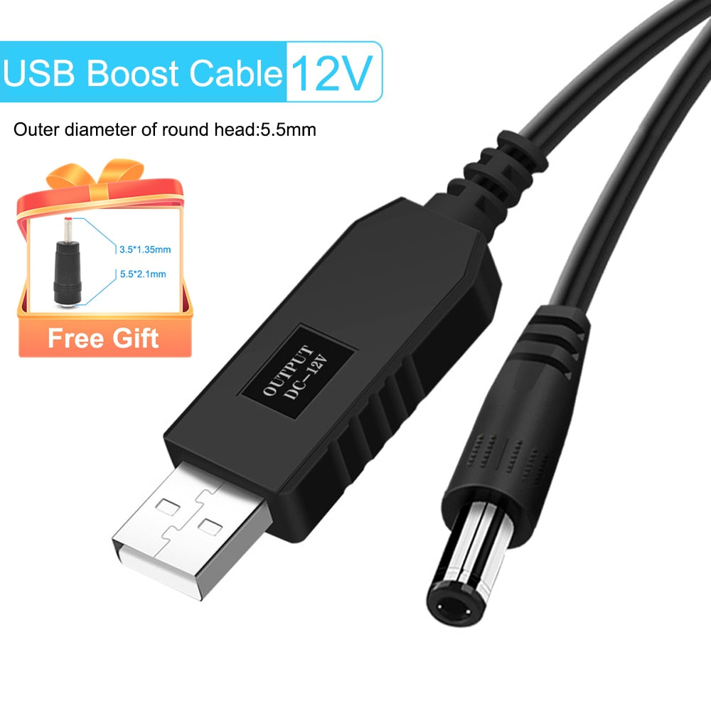 WiFi to Powerbank Cable Connector DC 5V to 12V USB Cable Boost Converter Step-up Cord for Wifi Router Modem Fan Speaker