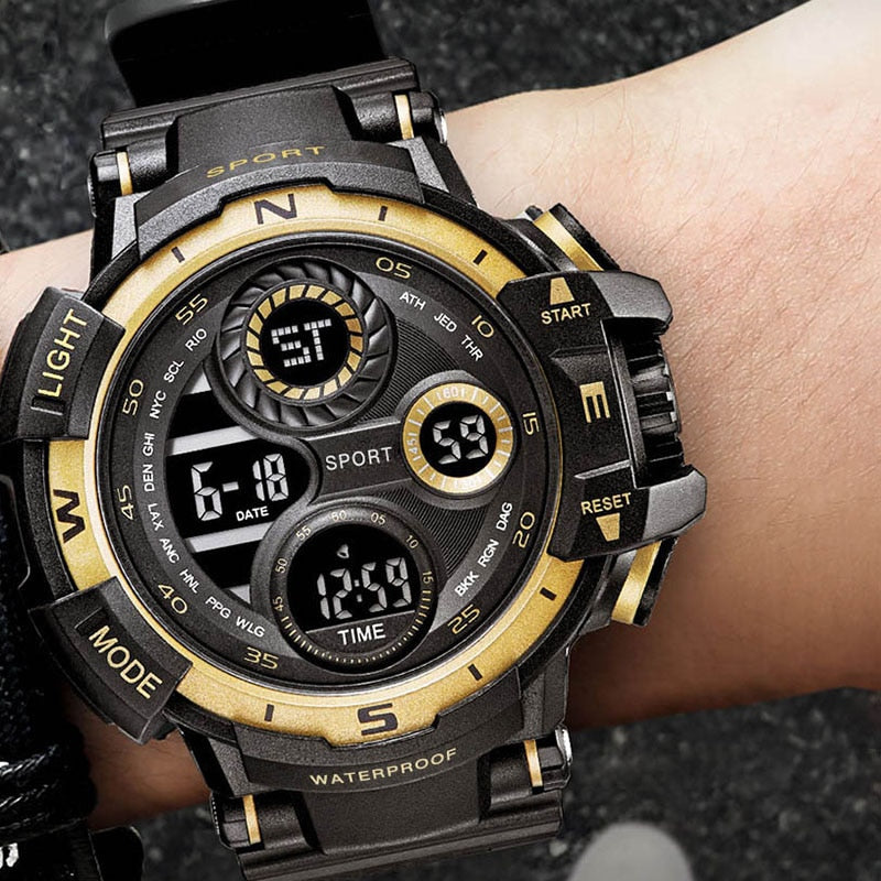 Black Digital Watch for Men Sports Watches Waterproof Outdoor Chronograph Hand Clock G Infantry Shock Student Wristwatch