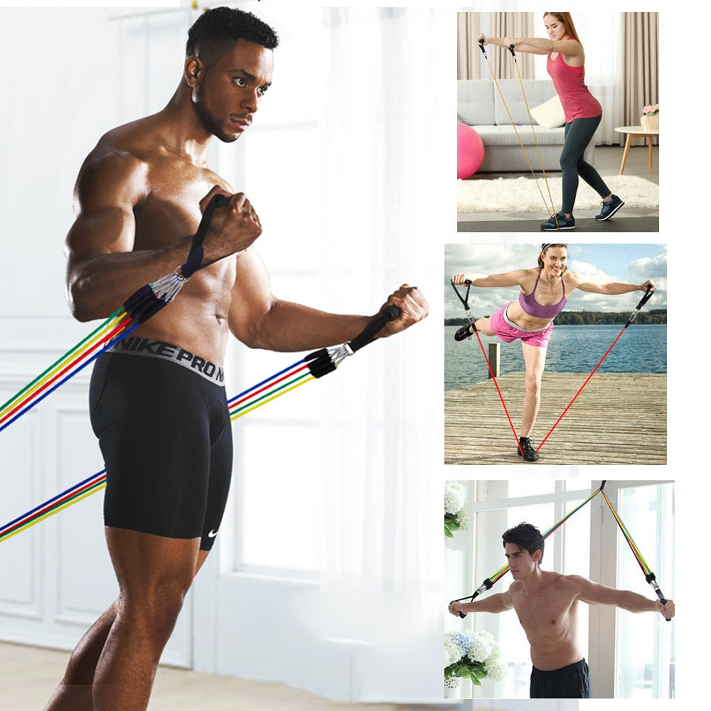 11 Pcs/Set Latex Resistance Band Training Exercise Tube Yoga Rope Pull Elastic Rubber Expander Fitness Equipment Belt