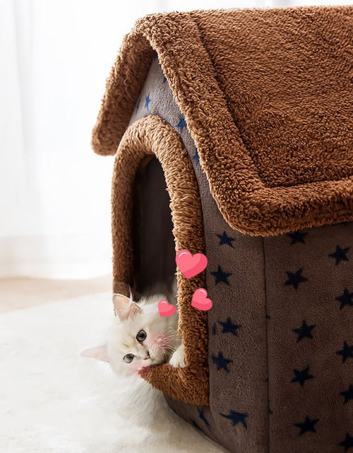 Load image into Gallery viewer, Soft Winter Cat Bed Deep Sleep House Dog Cat House Removable Cushion Enclosed Pet Bed For Cats Kittens Puppy Cama Gato Supplies
