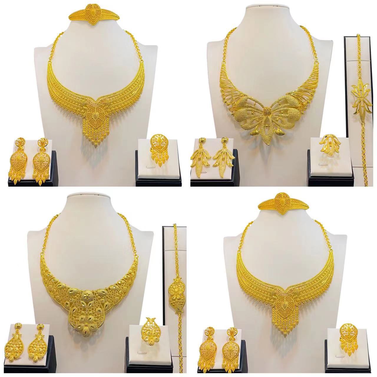 Jewelry Necklace Set for Women Bridal Earrings Rings Indian Nigerian African Wedding Jewelery Gift