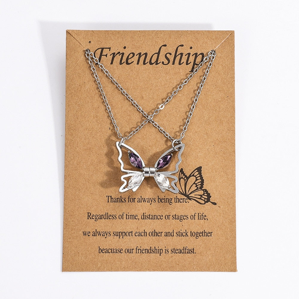 Dainty Magnetic Couple Necklace For Women Lovers Crystal Butterfly Pendant Clavicle Chain Best Friend Friendship Jewelry Gifts