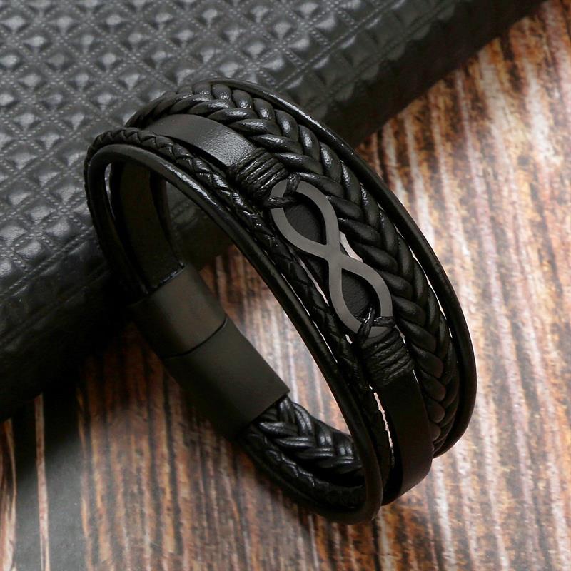 Multi-Layer Men Leather Bracelet Stainless Steel Infinity Symbol Charm Fashion Classic Bracelets for Men Jewelry Gift