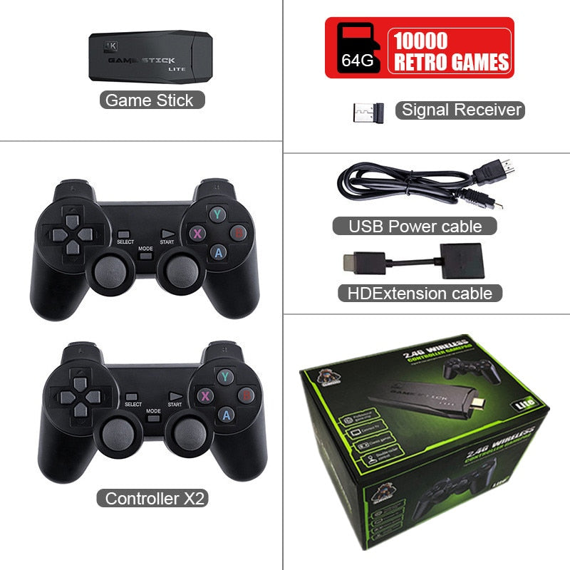 Video Game Console 2.4G Double Wireless Controller Game Stick 4K 10000 games 64GB 32GB Retro games For PS1/GBA boy gift