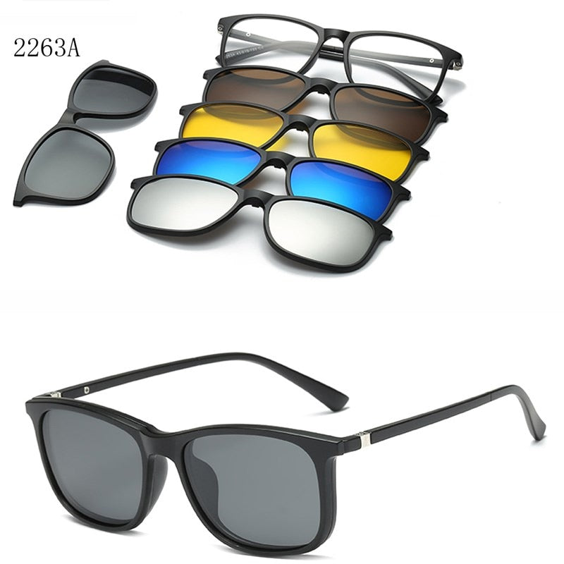 6 In 1 Custom Men Women Polarized Optical Magnetic Sunglasses Clip Magnet Clip on Sunglasses Polaroid Clip on Sun Glasses Frame