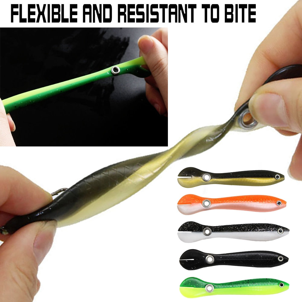 5PCS/Lot Soft Fishing Bait 6g 10cm Wobble Tail Lure Silicone Small Loach Artificial Baits For Bass Pike Fishing With Hook&amp;Box