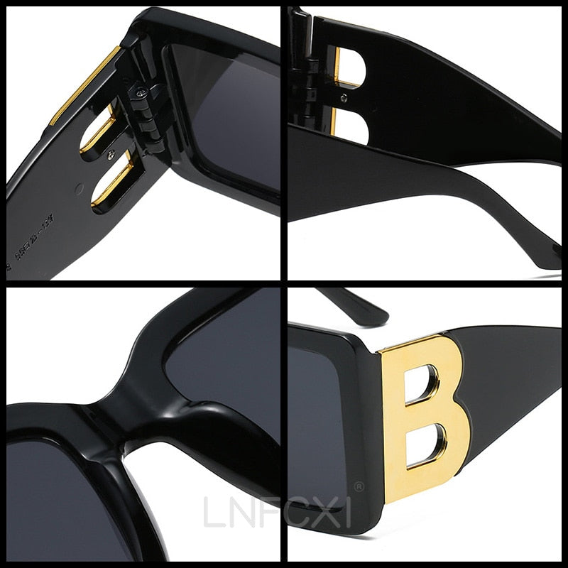 2023  Fashion Trendy Oversized  Square Frame Sunglasses Women Men The Letter B  Retro Rectangle Sunglasses Brand Designer