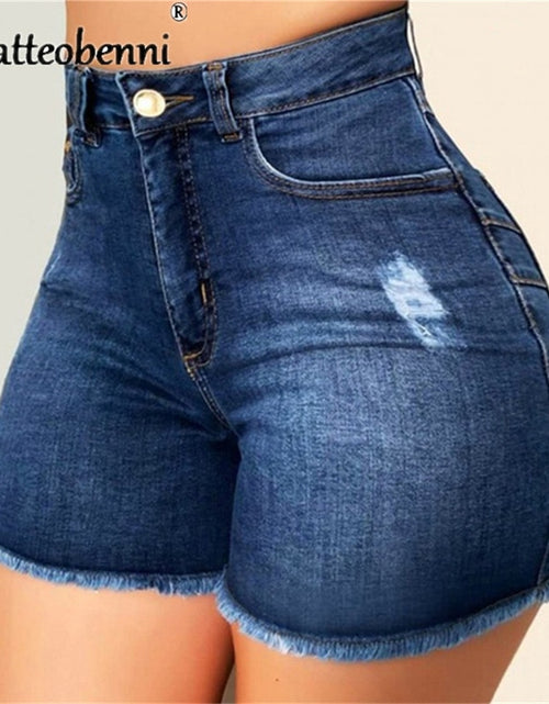 Load image into Gallery viewer, Large Size Sexy Ripped Denim Shorts Girl 2022 New High Waist Skinny Hips Stretch Leg Length Tight Tight Stretch Hips Jeans Women
