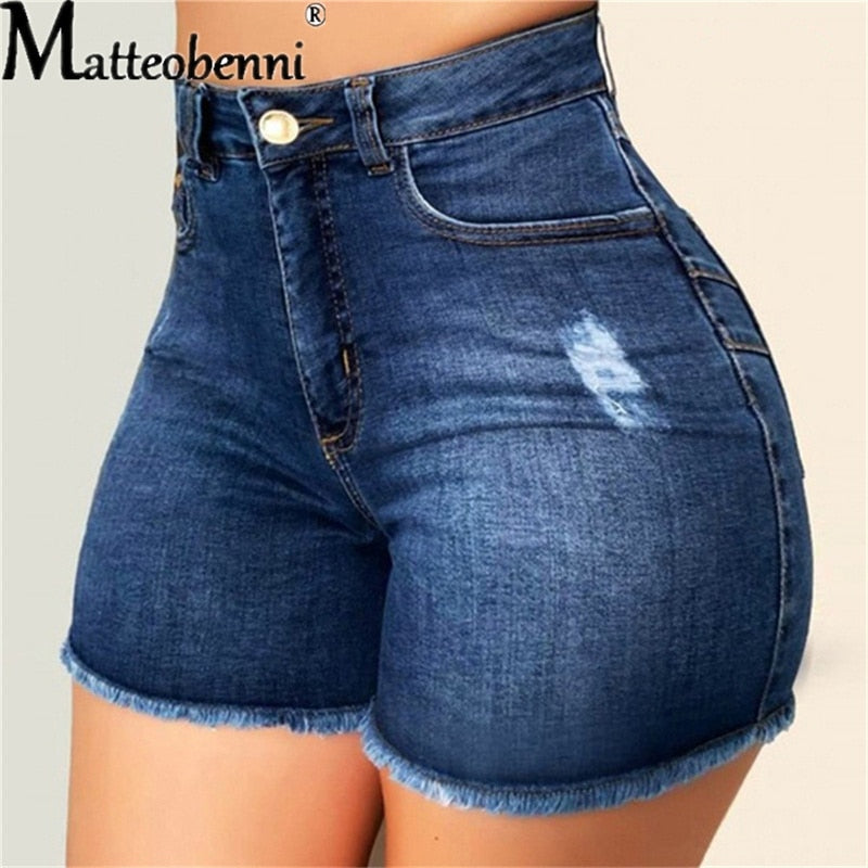 Large Size Sexy Ripped Denim Shorts Girl 2022 New High Waist Skinny Hips Stretch Leg Length Tight Tight Stretch Hips Jeans Women