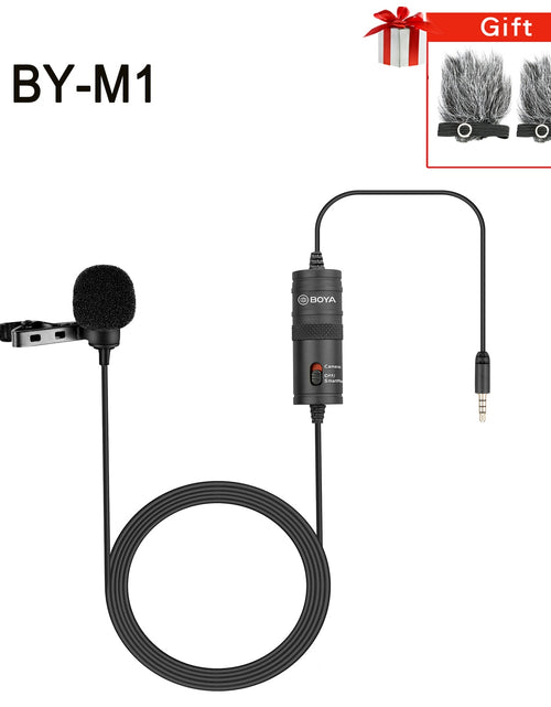 Load image into Gallery viewer, BY-M1 Condenser Lavalier Lapel Clip-on Microphone 3.5mm TRRS 6M Mic For PC iphone DSLR Camera YouTube Recording Streaming
