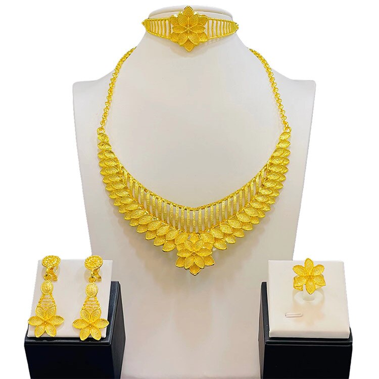 Jewelry Necklace Set for Women Bridal Earrings Rings Indian Nigerian African Wedding Jewelery Gift