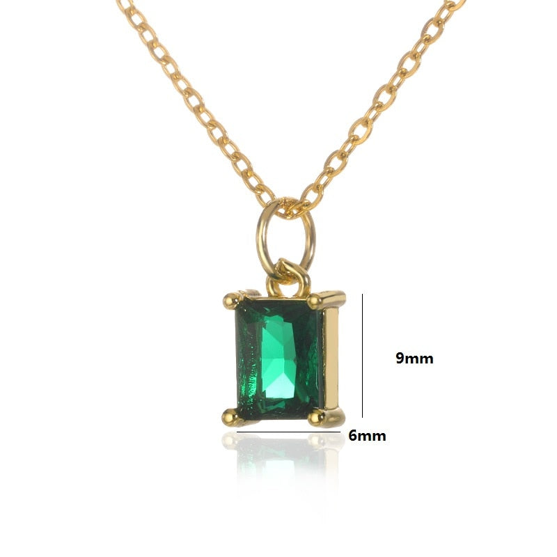 Korean Square Zircon Stone Pendant Necklaces  Color Stainless Steel Multicolor Crystal Necklaces Choker  collares para mujer