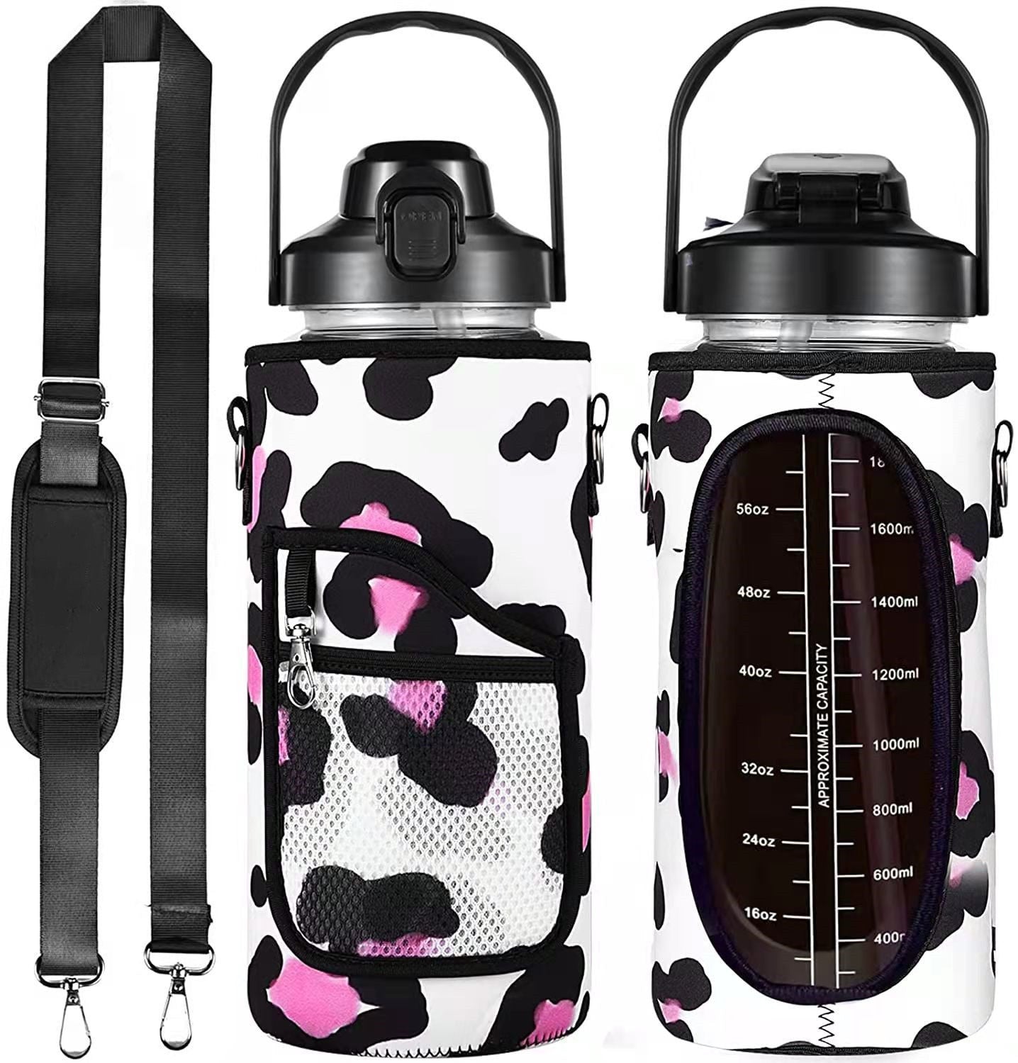 2 Liter Water Bottle With Sleeve 64 OZ Inspirational Half Gallon  Bottles With Holder Straw Men Women Jug For Gym Workout＆Sports