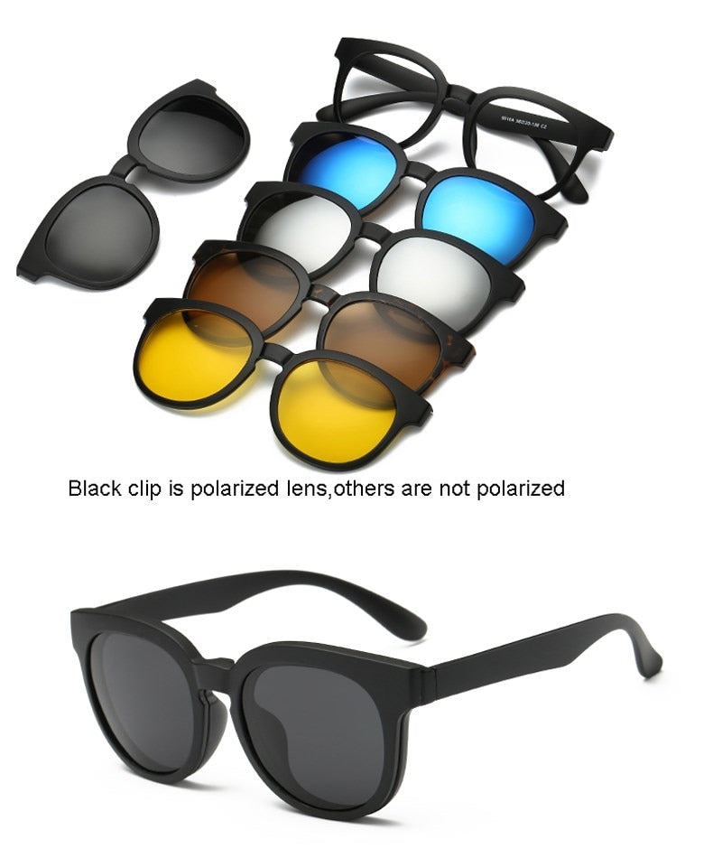 6 In 1 Custom Men Women Polarized Optical Magnetic Sunglasses Clip Magnet Clip on Sunglasses Polaroid Clip on Sun Glasses Frame