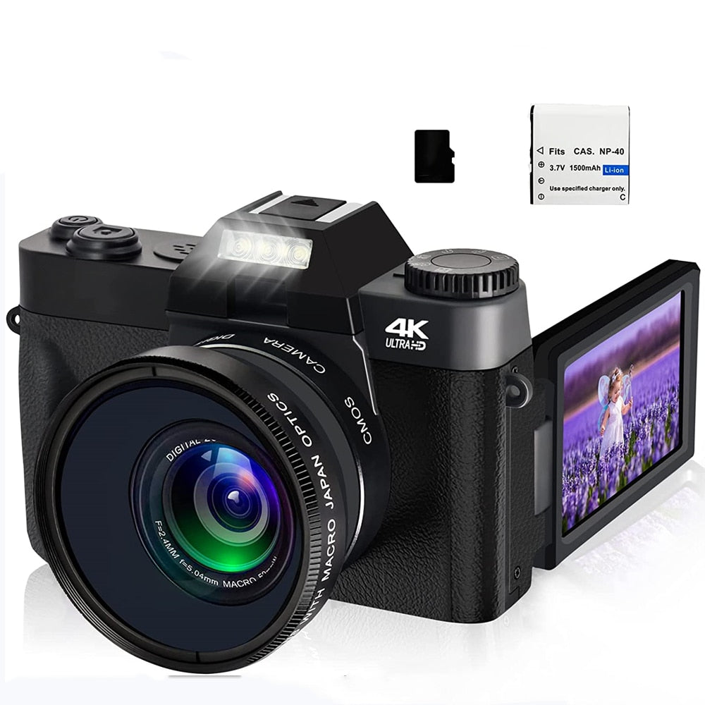 48MP Digital Camera 4K UHD Vlogging Camcorder 3.0&quot; 180° Flip Screen Selfie Digital Webcam For YouTube Wide Angle Macro Lens