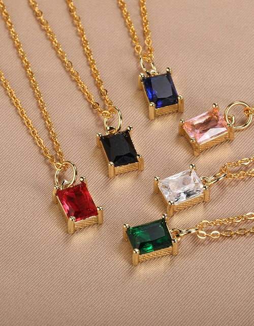 Load image into Gallery viewer, Korean Square Zircon Stone Pendant Necklaces  Color Stainless Steel Multicolor Crystal Necklaces Choker  collares para mujer
