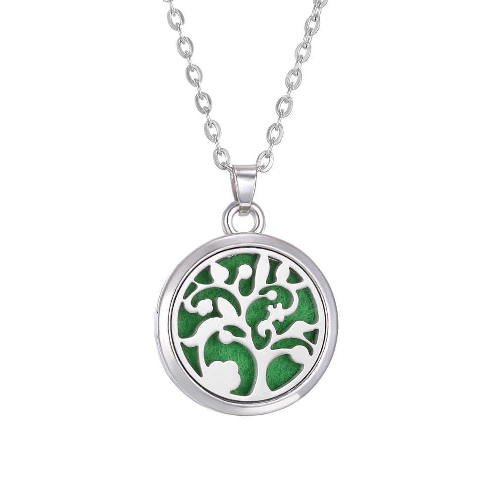 Tree of Life Aromatherapy Necklace Perfume Essential Oil Diffuser Open Stainless Steel  Locket Pendant Aroma Diffuser Necklace