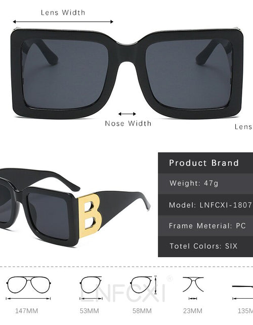 Load image into Gallery viewer, 2023  Fashion Trendy Oversized  Square Frame Sunglasses Women Men The Letter B  Retro Rectangle Sunglasses Brand Designer
