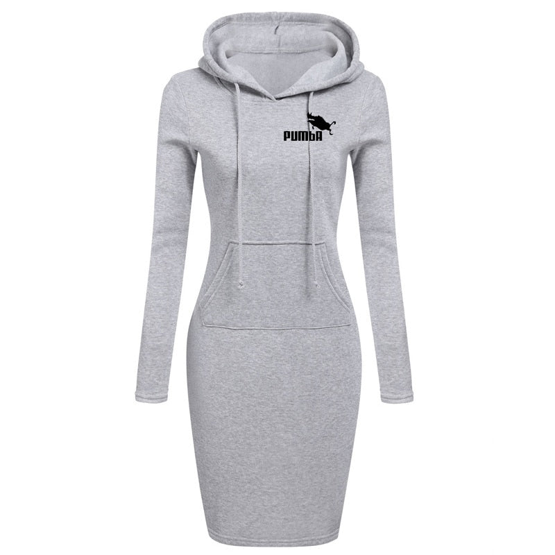 2022 Spring Autumn Sweatshirt Long-Sleeved Dress Woman Clothing Hooded Collar Pocket Simple Casual Lady Dress Sweatshirt