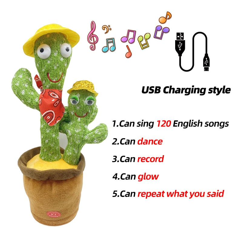 Dancing Cactus Toy Repeat Talking USB Charging Can Sing Record Cactus Bailarín Dansant Kids Education Toys Birthday Present