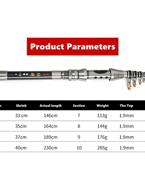 Load image into Gallery viewer, 1.5M 1.8M 2.1M 2.4M Telescopic Fishing Rod High Carbon Fiber spinning
