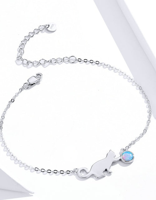 Load image into Gallery viewer, Silver Cute Pussy Cat Opal Link Bracelet for Women Luxury Fine Jewelry Female Gifts SCB175
