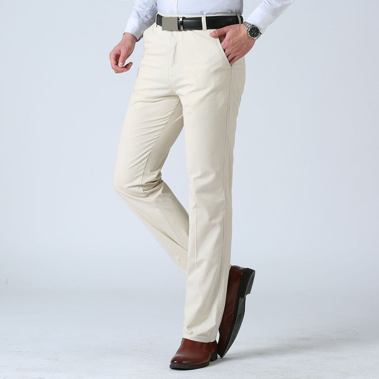 Mens Trousers 100% Cotton High Waist Straight Men Trousers Slacks Loose Pants for Male Casual Trouser Man Pant