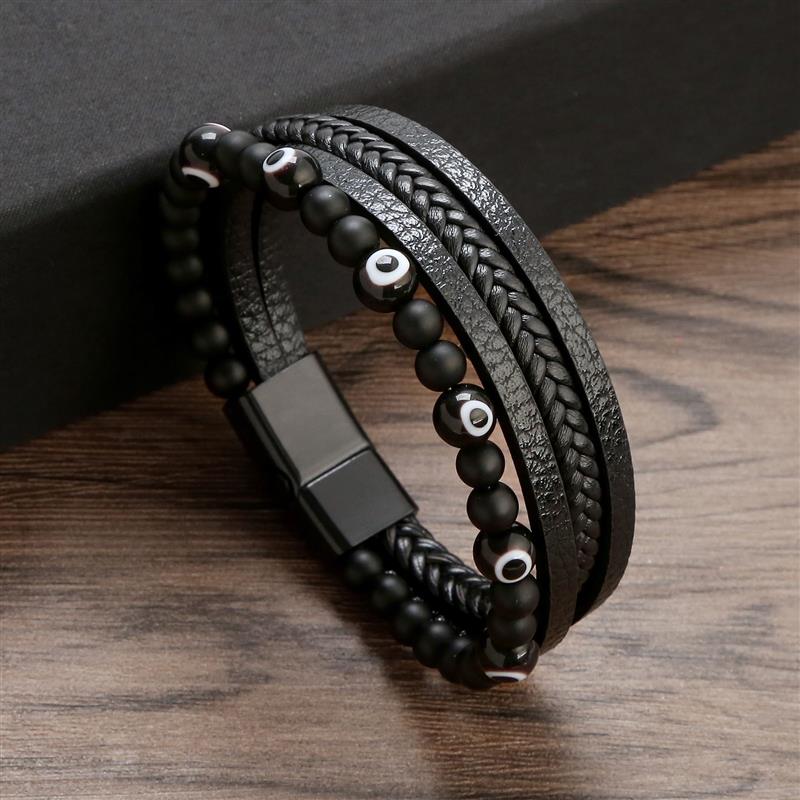 Lucky Turkish Evil Eye Beaded Bracelet New Fashion Eyes Fatima Hand Leather Bracelets For Women Men Couple Jewelry Gift