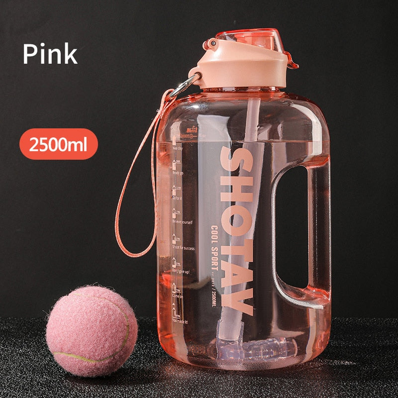 2 Liter Water Bottle with Straw Large Portable Travel Bottles For Training Sport Fitness Cup with Time Scale FDA Free