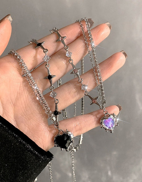 Load image into Gallery viewer, Accessories Fashion Peach Heart Water Drop Pendant Necklace Purple Crystal Egirl Sweet Cool Clavicle Chain Aesthetic Jewelry
