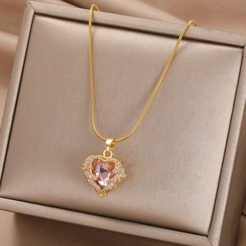 Delicate Enamel Heart Pendants Necklaces for Women Gold Color Black Red Love Drop Necklaces Fashion Jewelry envío gratis ofertas