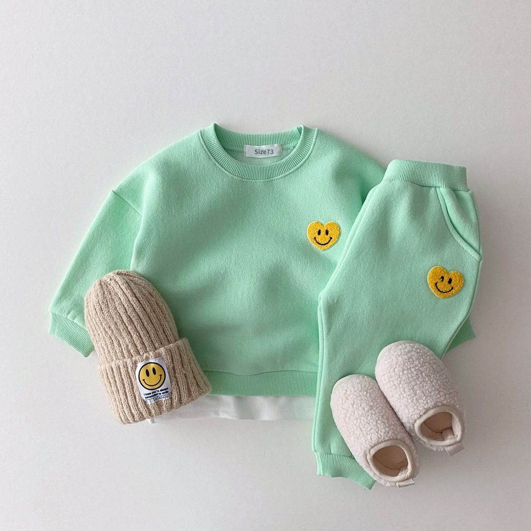 Korea Baby Boys Clothing Sets Fleece Lined Clothes Children Thicken Sweater And Velvet Baby Girls Pullover Tops+ Pant Suits 2PCS