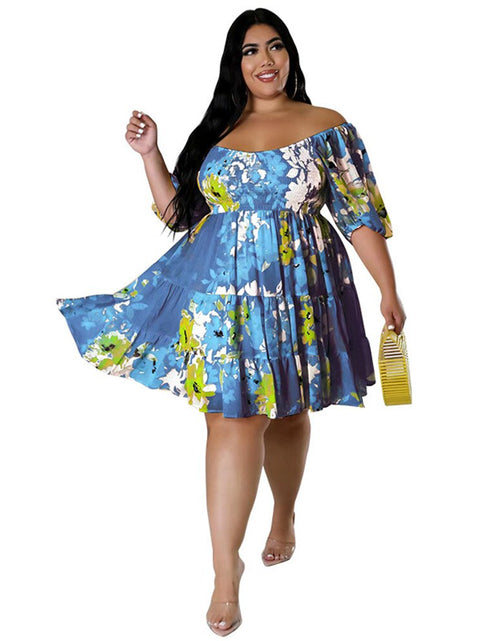 Load image into Gallery viewer, Plus Size Summer Dresses Women&#39;s Clothing Flower Printed One Shoulder Elegant Mini Dress Hot Sale Wholesale Dropshipping
