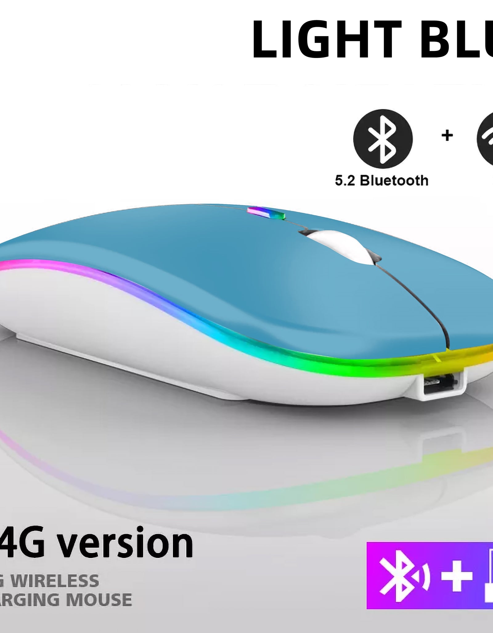 Rechargeable Bluetooth Wireless Mouse with 2.4GHz USB RGB 1600DPI Mouse for Computer Laptop Tablet PC Macbook Gaming Mouse Gamer