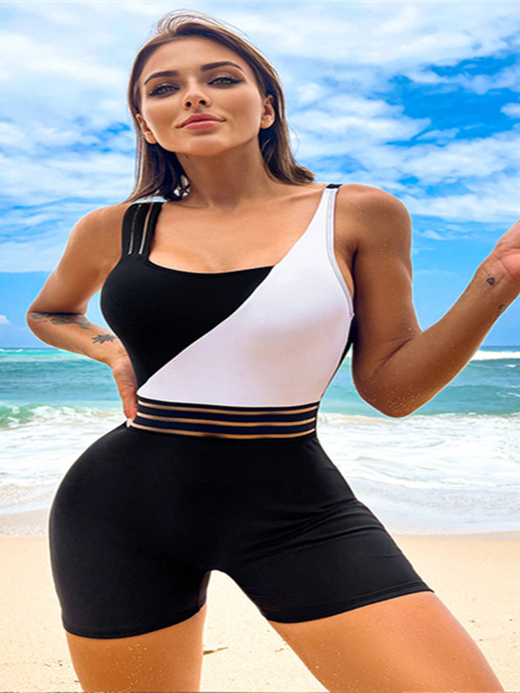 One Shoulder Cut Out Bikini One-Piece Swimsuit for Women Mesh Panel Patchwork Bikini Set Swimwear 2023 Bathing Suits Beachwear