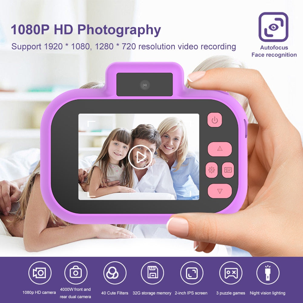 High-definition 4000W Front Rear Dual-camera 2 Inch HD IPS Screen Digital Kids Camera USB Charging with Lanyard Children&#39;s toys