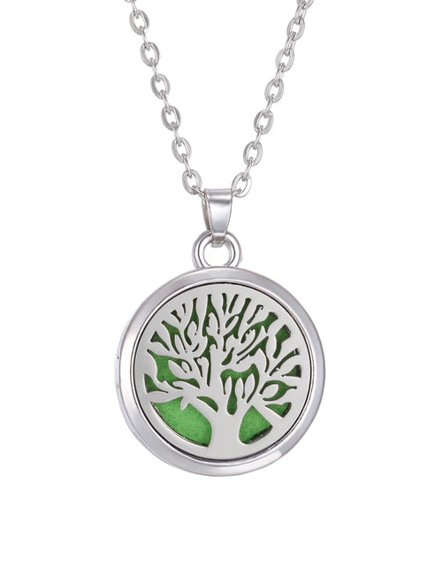 Load image into Gallery viewer, Tree of Life Aromatherapy Necklace Perfume Essential Oil Diffuser Open Stainless Steel  Locket Pendant Aroma Diffuser Necklace
