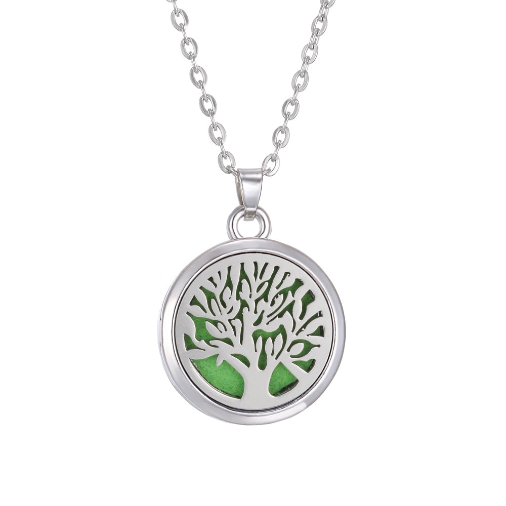 Tree of Life Aromatherapy Necklace Perfume Essential Oil Diffuser Open Stainless Steel  Locket Pendant Aroma Diffuser Necklace