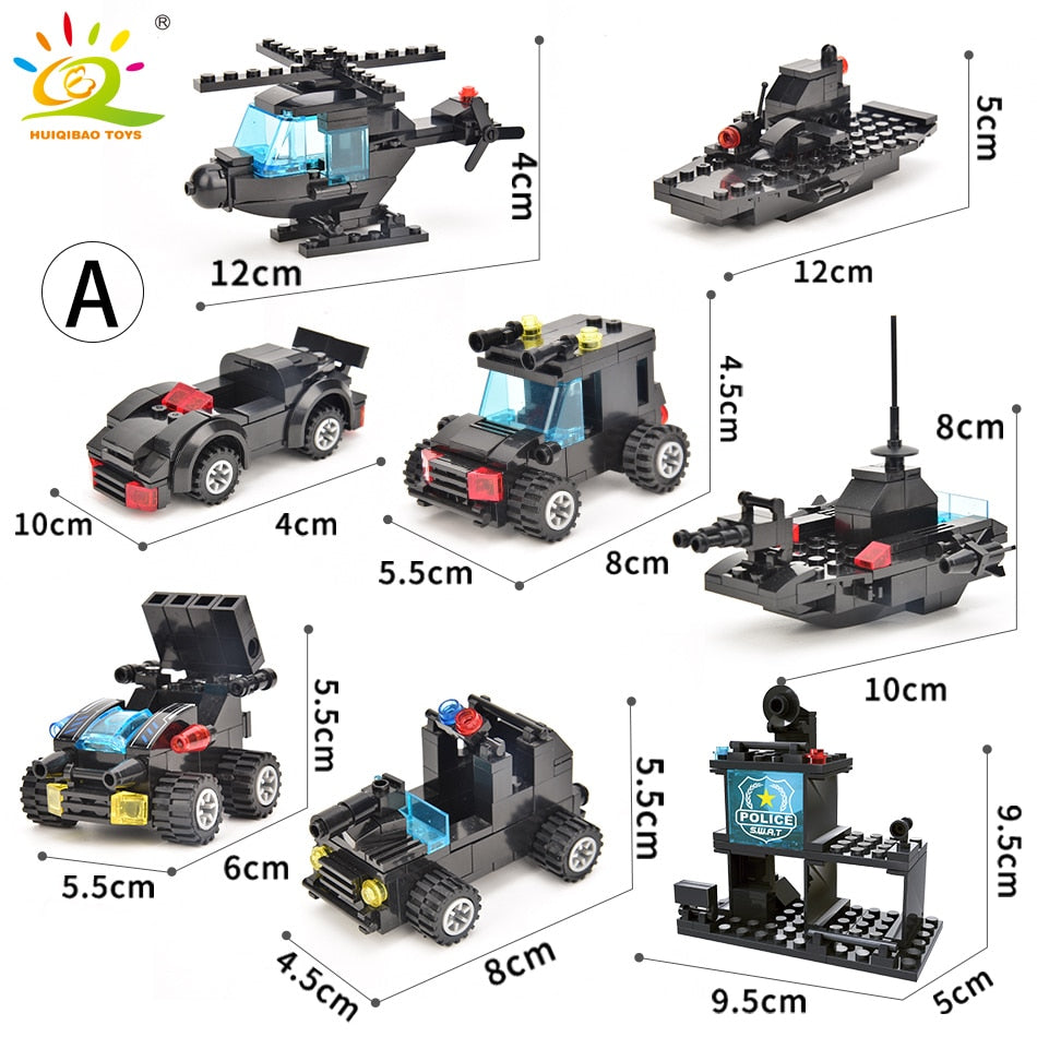 SWAT Police Station Truck Model Building Blocks City Machine Helicopter Car Figures Bricks Educational Toy For Children