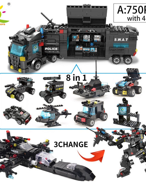 Load image into Gallery viewer, SWAT Police Station Truck Model Building Blocks City Machine Helicopter Car Figures Bricks Educational Toy For Children
