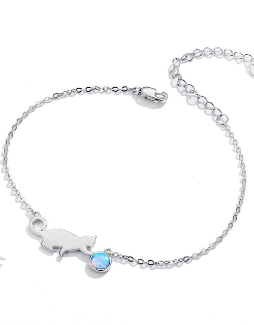 Load image into Gallery viewer, Silver Cute Pussy Cat Opal Link Bracelet for Women Luxury Fine Jewelry Female Gifts SCB175
