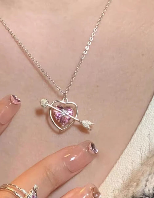 Load image into Gallery viewer, Accessories Fashion Peach Heart Water Drop Pendant Necklace Purple Crystal Egirl Sweet Cool Clavicle Chain Aesthetic Jewelry
