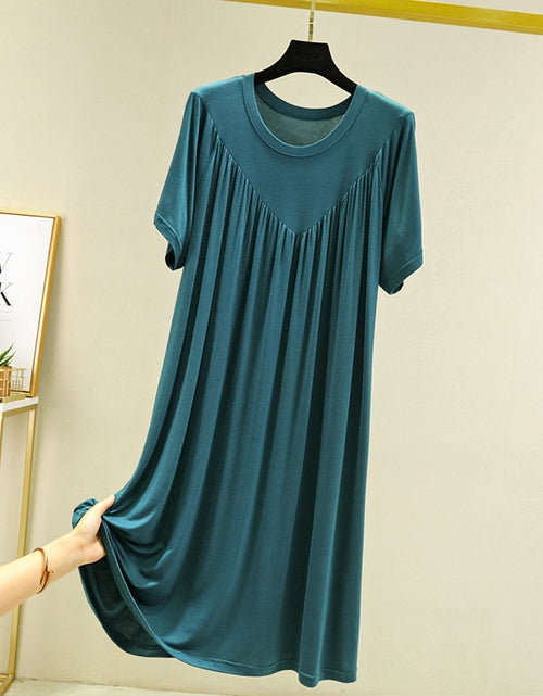 Load image into Gallery viewer, Modal Nightgown Women Cotton Clothes for Summer Loose Large Size Casual Short-sleeved Night Dress Pleated Thin Home Long Dress
