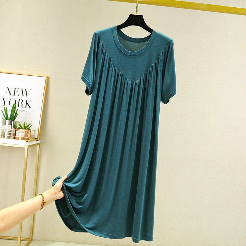 Modal Nightgown Women Cotton Clothes for Summer Loose Large Size Casual Short-sleeved Night Dress Pleated Thin Home Long Dress