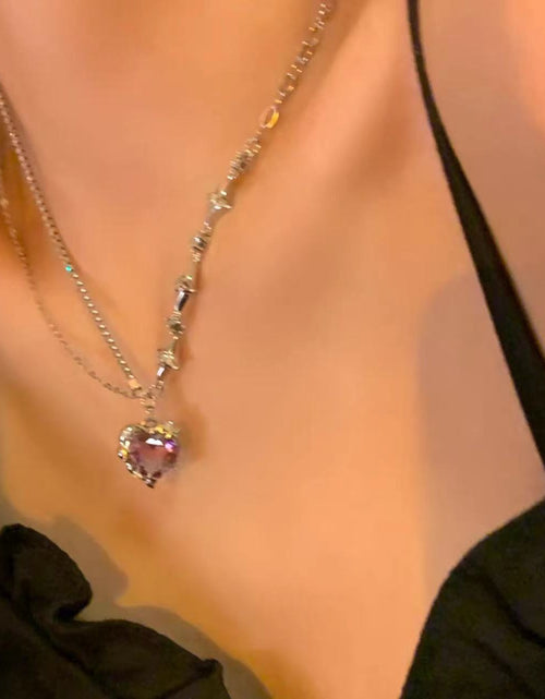 Load image into Gallery viewer, Accessories Fashion Peach Heart Water Drop Pendant Necklace Purple Crystal Egirl Sweet Cool Clavicle Chain Aesthetic Jewelry
