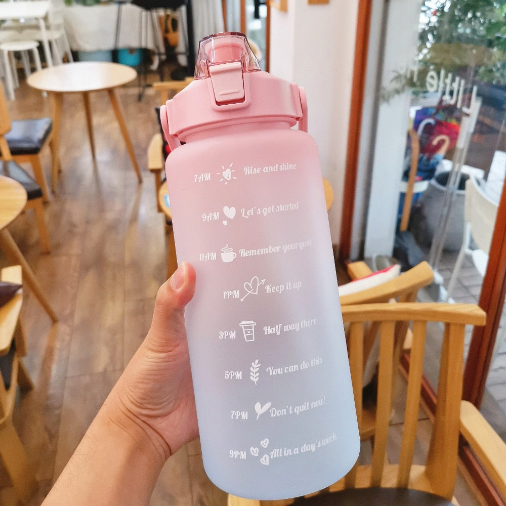 2 Litre Water Bottle for Girls Botella De Agua Motivacional Gourde Sport Gym with Time Marker Portable Large Chaleira with Straw