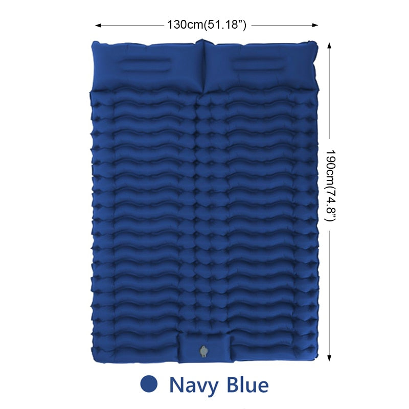 Double Sleeping Pad for Camping Self-Inflating Mat Sleeping Mattress with Pillow for Hiking Outdoor 2 Persons Travel Bed Air Mat